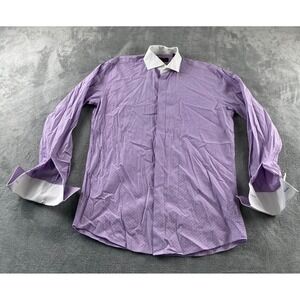 Steven Land Mens Lavender Dotted Shirt Contrast White Collar French Cuff 15.5